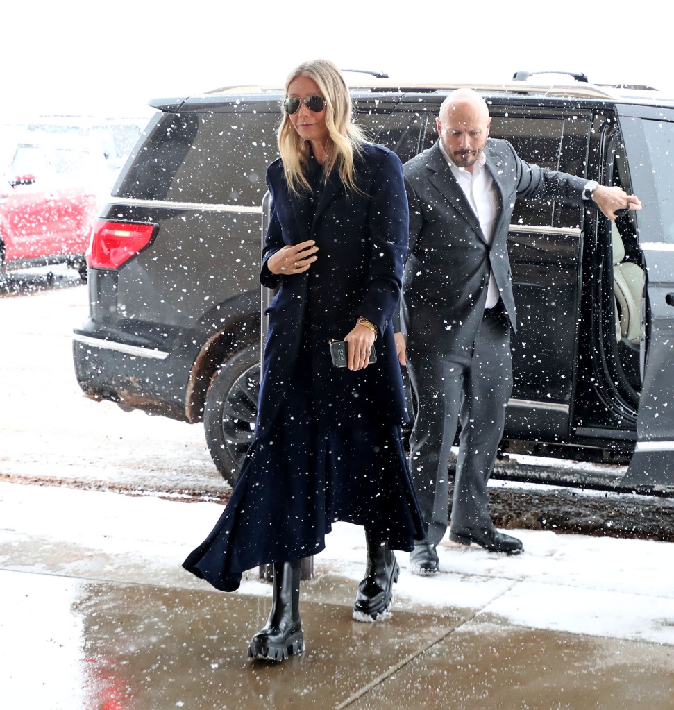 Gwyneth Paltrow is pictured arrving at the Third District Court in Park City on the fourth day of the civil case.
