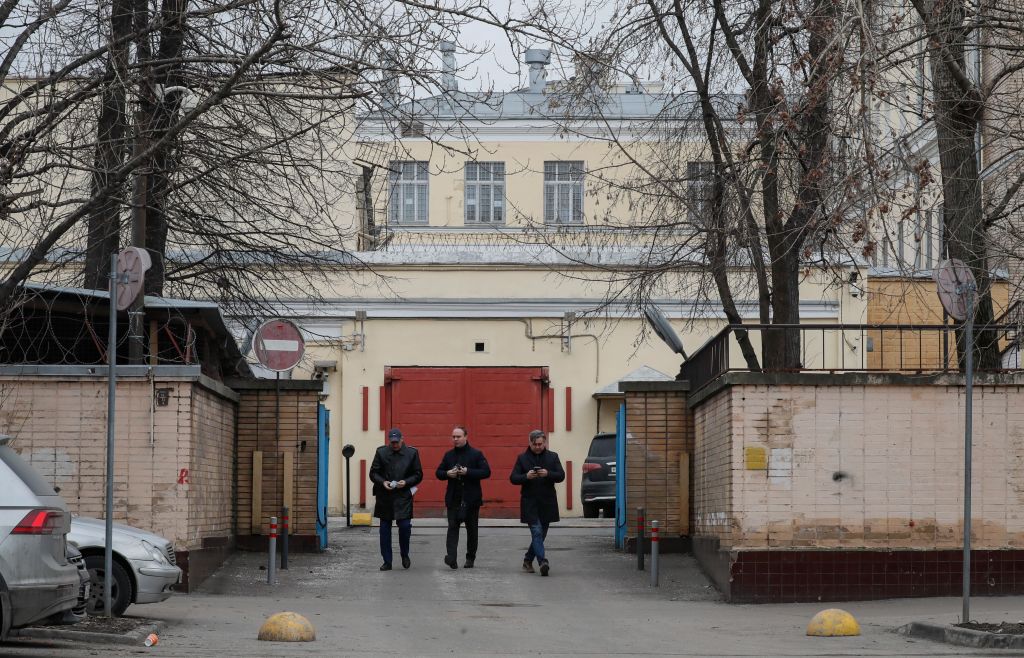 Man leave the detention center Lefortovo where Wall Street Journal (WSJ) journalist Evan Gershkovich is being held, in Moscow.