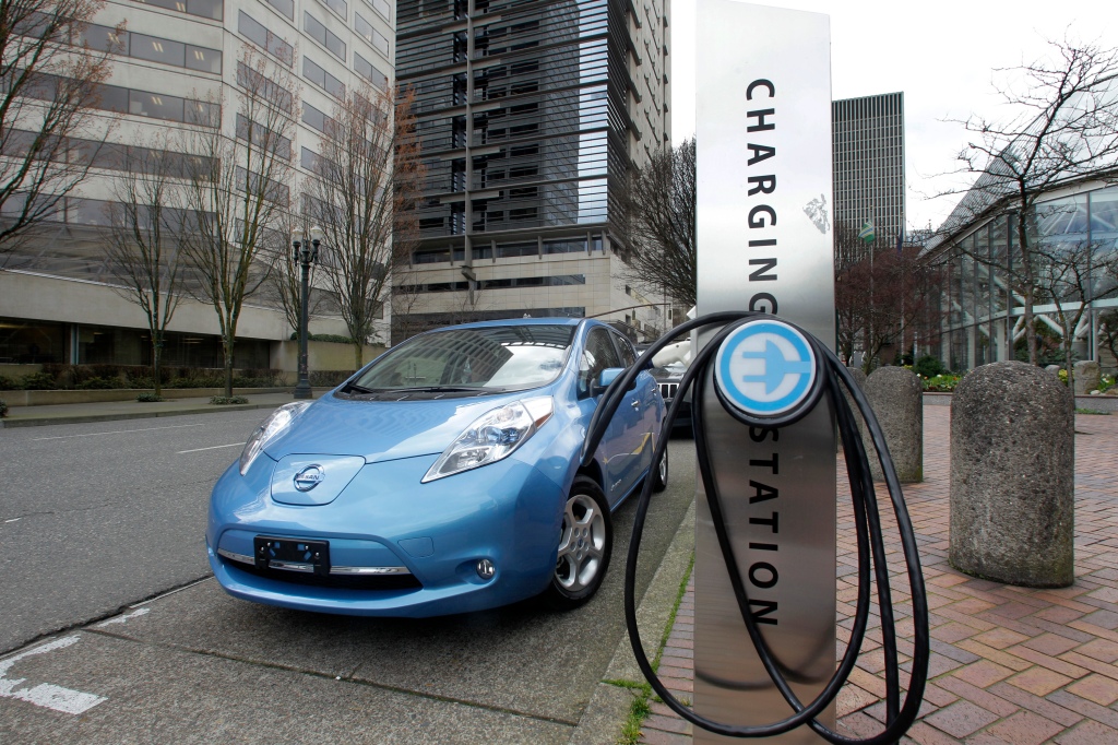 An electric car charging station. 