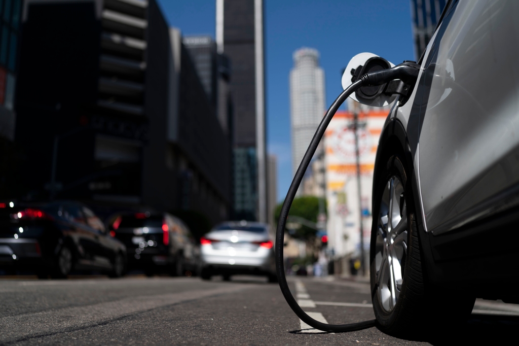 An electric car at a charging station