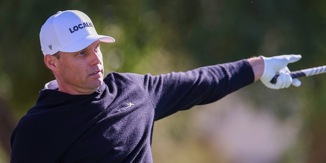 Nick Watney of the U.S. reacts to his shot from the fifth tee during the first round of the WM Phoenix Open at TPC Scottsdale Feb. 9, 2023, in Scottsdale, Ariz.