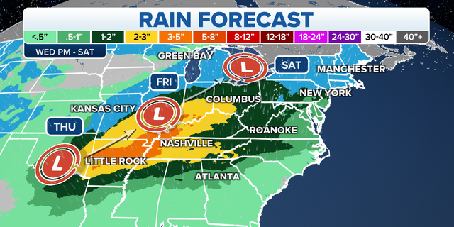 Rain forecast in the eastern U.S.