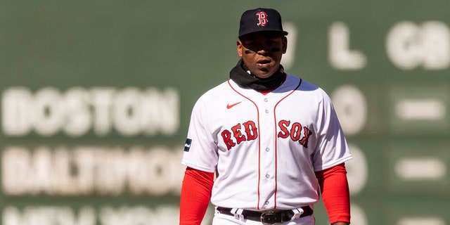 Rafael Devers #11 o the Boston Red Sox plays defense during the first inning of the 2023 Opening Day Game game against the Baltimore Orioles on March 30, 2023 at Fenway Park in Boston, Massachusetts.