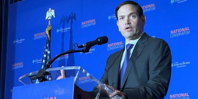 Sen. Marco Rubio, R-Fla., speaks at the National Conservatism conference in Aventura, Florida on September 12, 2022. 