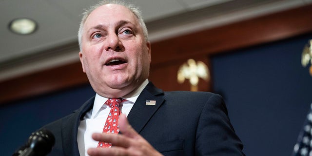 Rep. Steve Scalise, R-La., speaks during a press conference following a House Republican caucus meeting on Capitol Hill on April 20, 2021, in Washington, D.C.