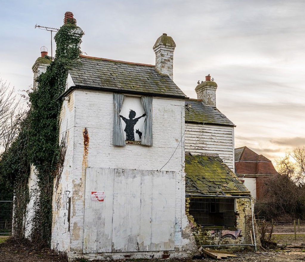 The farmhouse which was adorned by the Banksy was destroyed earlier in the week.