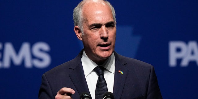 Sen. Bob Casey, D-Pa., speaks during the Pennsylvania Democratic Party's 3rd Annual Independence Dinner in Philadelphia, Friday, Oct. 28, 2022. (AP Photo/Matt Rourke)