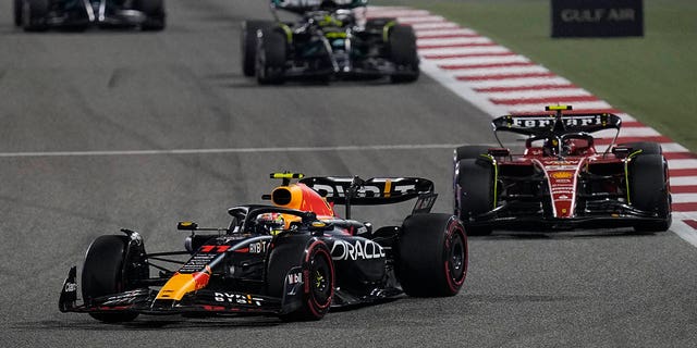 Red Bull driver Sergio Perez in action during the Formula One Bahrain Grand Prix, Sunday, March 5, 2023.