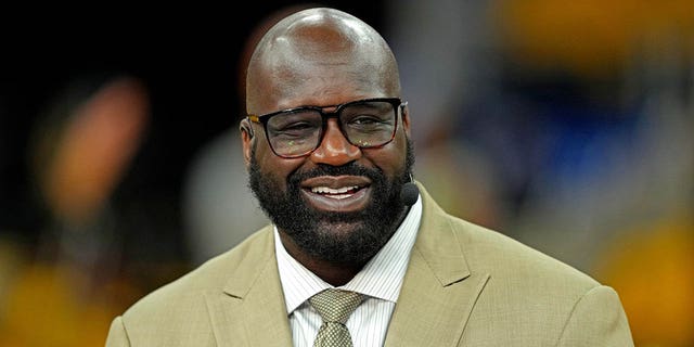 TV analyst Shaquille O'Neal looks on beforeg game two of the 2022 NBA Finals between the Golden State Warriors and the Boston Celtics at Chase Center in San Fransisco June 5, 2022.