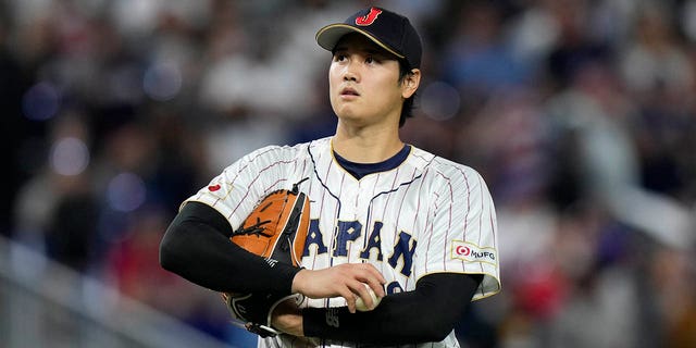 Shohei Ohtani pitches during ninth inning of a World Baseball Classic against the United States, Tuesday, March 21, 2023, in Miami.