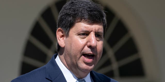 President Biden's then-nominee to lead the Bureau of Alcohol, Tobacco, Firearms and Explosives (ATF) Steve Dettelbach speaks during an event about gun violence in the Rose Garden of the White House April 11, 2022, in Washington, DC.