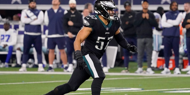 T.J. Edwards of the Philadelphia Eagles on the field during the Dallas Cowboys game at AT&amp;T Stadium on Dec. 24, 2022, in Arlington, Texas.