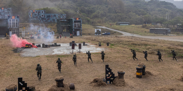 Taiwan's army is shown here conducting drills on Jan. 12 in Kaohsiung, Taiwan.