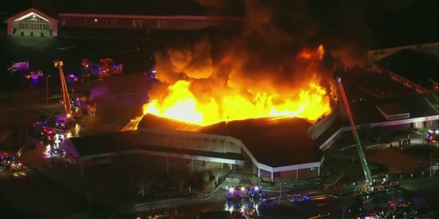 The Fountain of Life Center in Florence, New Jersey, caught fire Monday night. 