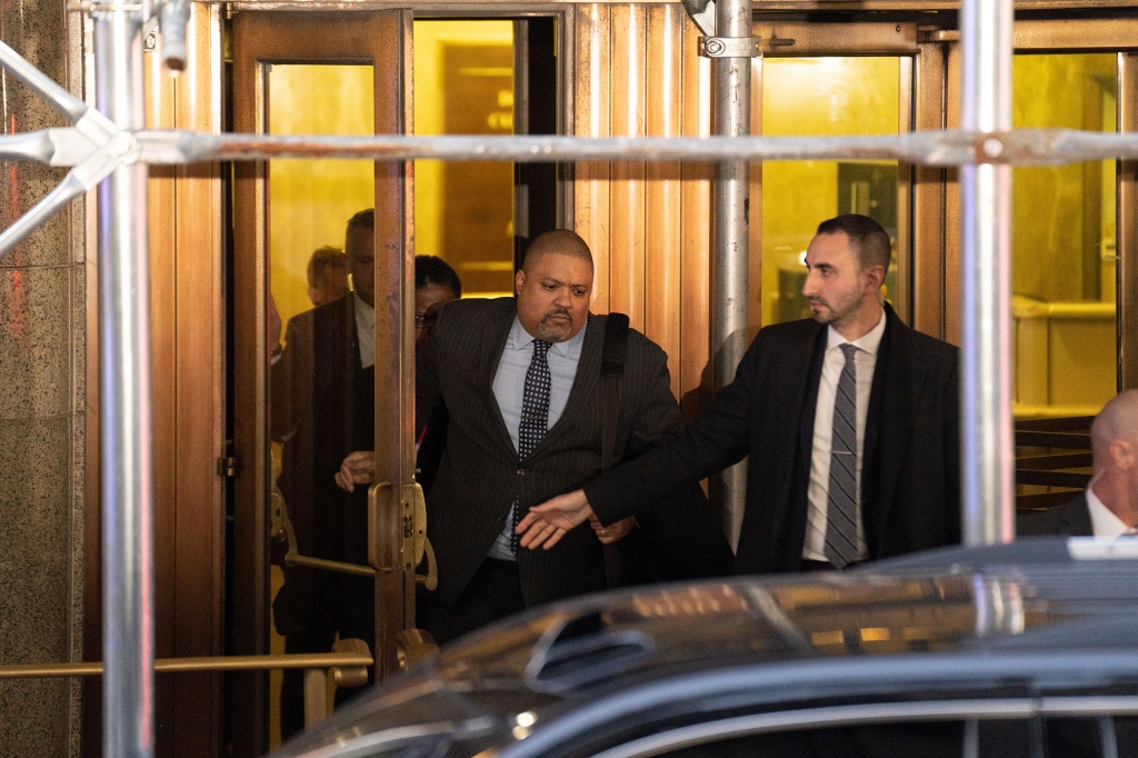 Alvin Bragg, Manhattan District Attorney, leaves his office Thursday after the Manhattan grand jury voted infavor of indicting former President Donald Trump over hush money payments.