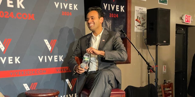 Republican presidential candidate Vivek Ramaswamy takes questions at town hall style campaign event, on Feb. 22, 2023 in Manchester, New Hampshire