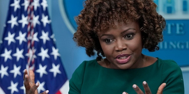 White House press secretary Karine Jean-Pierre speaks during the daily briefing at the White House in Washington, Friday, March 3, 2023. 