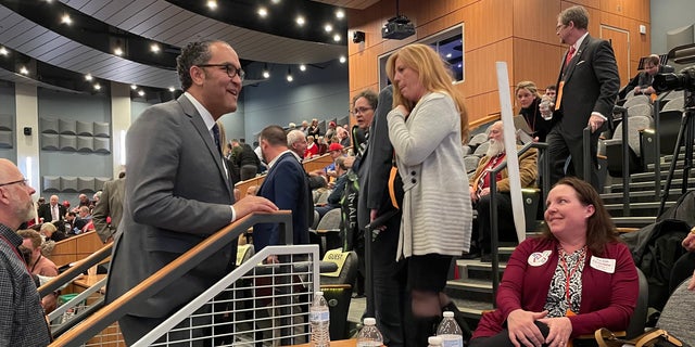 Former Republican Rep. Will Hurd of Texas greets activists at the New Hampshire GOP annual meeting, on Jan. 28, 2023 in Salem, N.H.