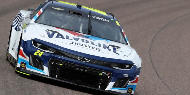 William Byron, driver of the #24 Valvoline Chevrolet, drives during qualifying for the NASCAR Cup Series United Rentals Work United 500 at Phoenix Raceway on March 11, 2023 in Avondale, Arizona.