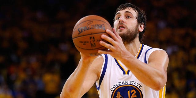 Andrew Bogut #12 of the Golden State Warriors shoots a free throw in the second half against the Houston Rockets during game two of the Western Conference Finals of the 2015 NBA PLayoffs at ORACLE Arena on May 21, 2015 in Oakland, California.