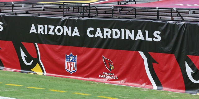 The Arizona Cardinals' logo on a sign before a game between the Washington Football Team and the Arizona Cardinals Sept. 20, 2020, at State Farm Stadium in Glendale, Ariz. 