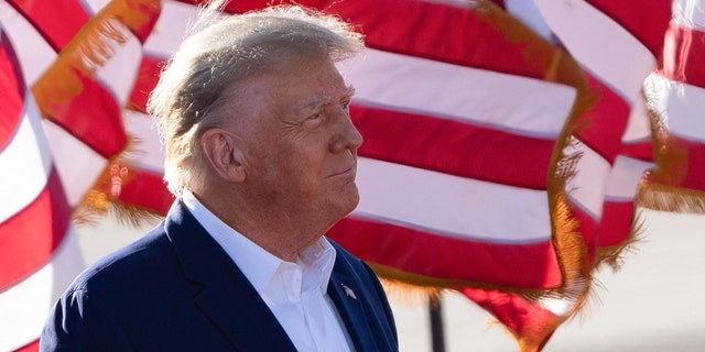 Former U.S. President Donald Trump speaks during a 2024 election campaign rally in Waco, Texas, March 25, 2023. - Trump held the rally at the site of the deadly 1993 standoff between an anti-government cult and federal agents. 