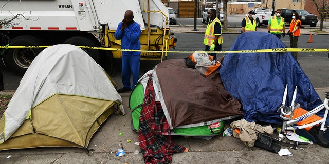 The city of Denver removed a group of people who had settled around the intersections of 22nd St. and Champ St. on April 30, 2020. 