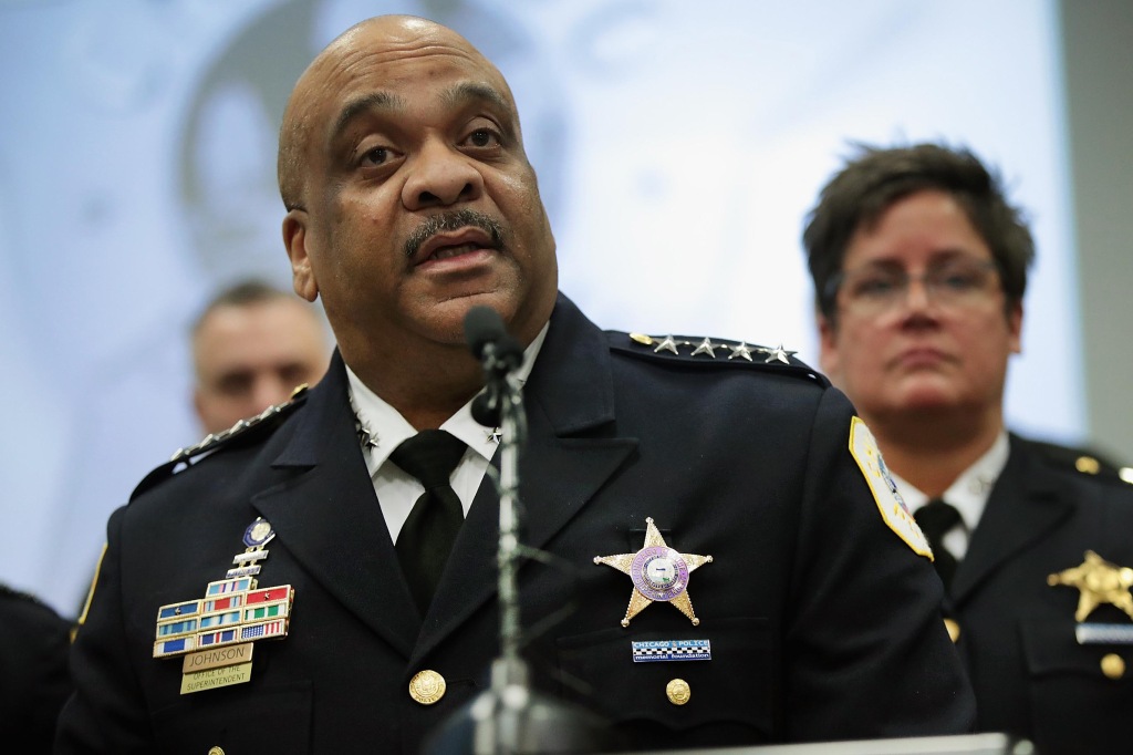 Chicago Police Supt. Eddie Johnson speaks during a press conference at Chicago police headquarters about the arrest of “Empire” actor Jussie Smollett on Feb. 21, 2019.