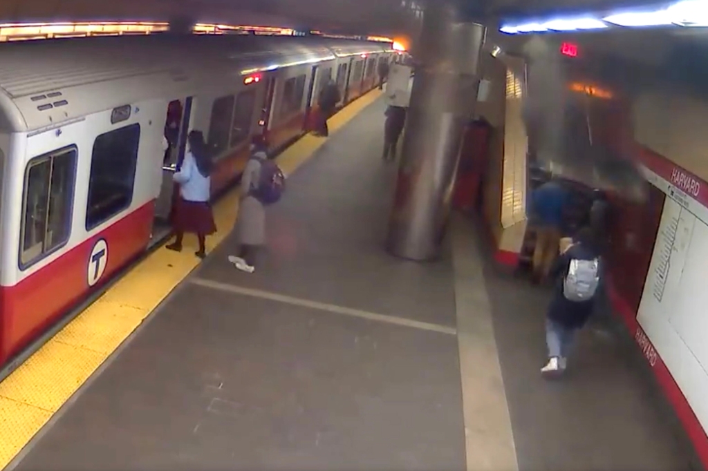 The tile was caught falling down by a security camera inside the stop.