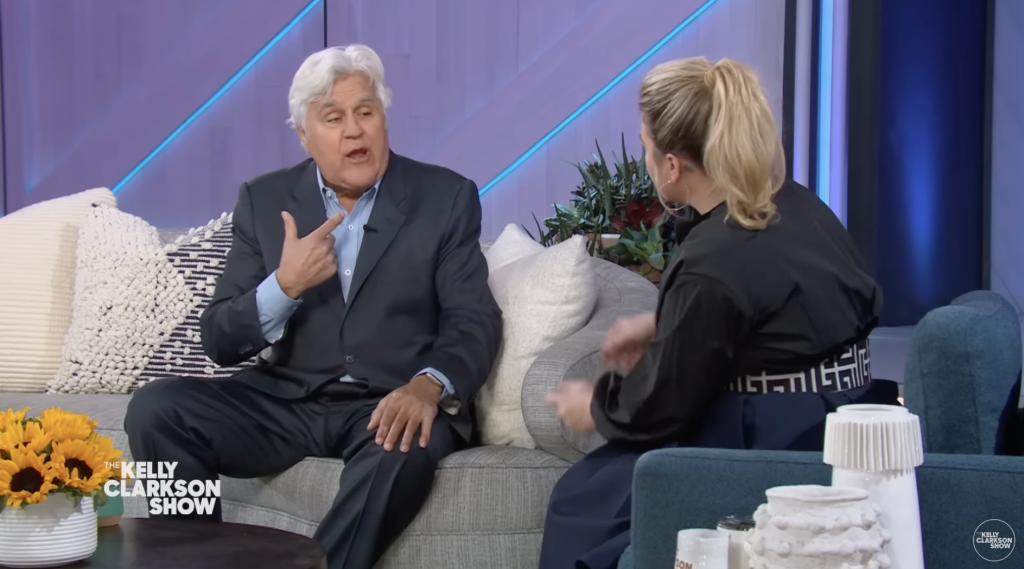 Jay Leno joked and said one would "think there'd be a zipper" on his face when Kelly Clarkson was stunned by how well his face recovered.