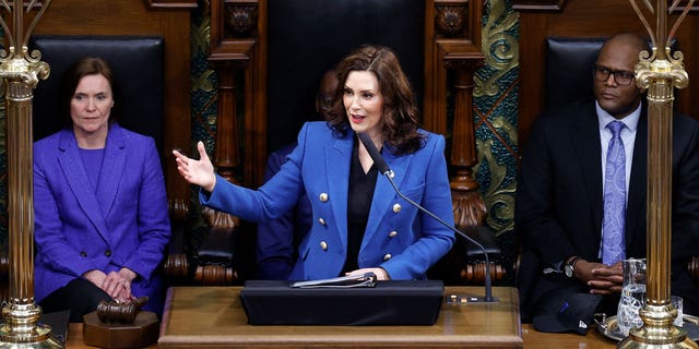 Democratic Michigan Gov. Gretchen Whitmer unveiled her $79 billion budget plan in February.