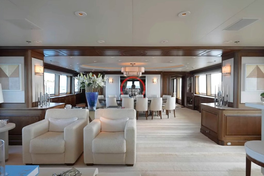 The yacht's dining area is expansive. 