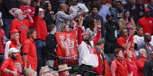 Houston Cougars fans cheer during the second half against the Auburn Tigers in the second round of the NCAA Tournament at Legacy Arena at the BJCC March 18, 2023, in Birmingham, Ala. 