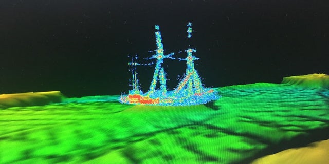 A sonar image of the shipwreck of the Ironton in Lake Huron.