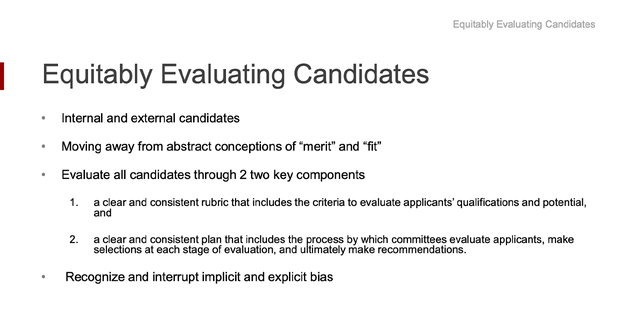 Slide from  Indiana University–Purdue University Indianapolis' guide on "Inclusive Faculty Search Practices." 