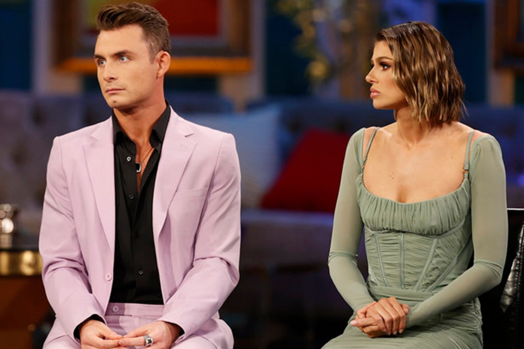 VANDERPUMP RULES -- "Reunion" -- Pictured: (l-r) Lisa Vanderpump, James Kennedy, Raquel Leviss -- (Photo by: Christopher Polk/Bravo)