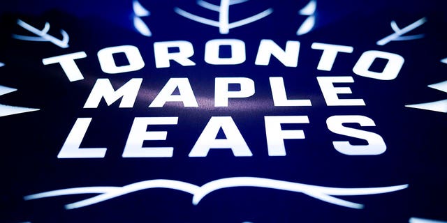 A view of the Toronto Maple Leafs logo prior to action between the Leafs and the Buffalo Sabres at the Scotiabank Arena in Toronto, Ontario, Canada, on March 13, 2023.