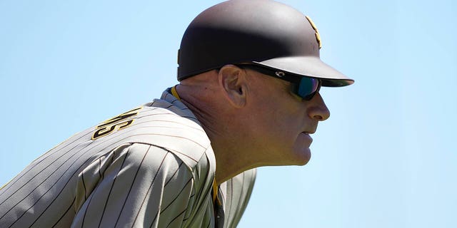 SAN FRANCISCO, CALIFORNIA - AUGUST 31: Third base coach Matt Williams #18 of the San Diego Padres looks on against the San Francisco Giants in the top of the fourth inning at Oracle Park on August 31, 2022 in San Francisco, California.