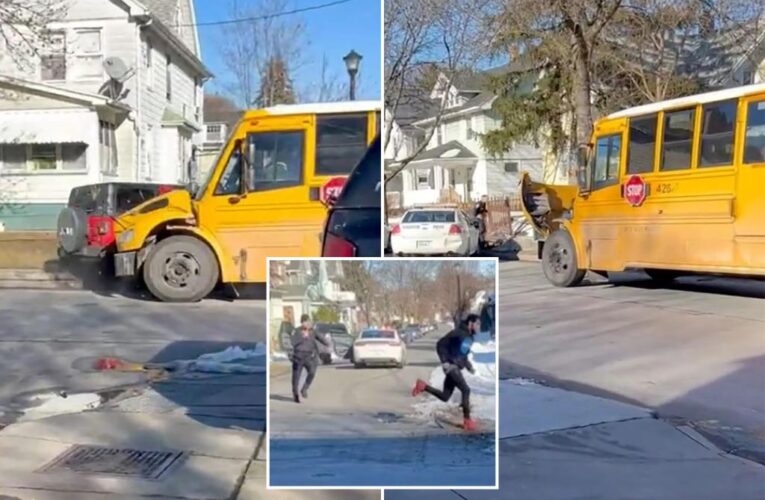 New York carjacking suspects crash into bus full of children