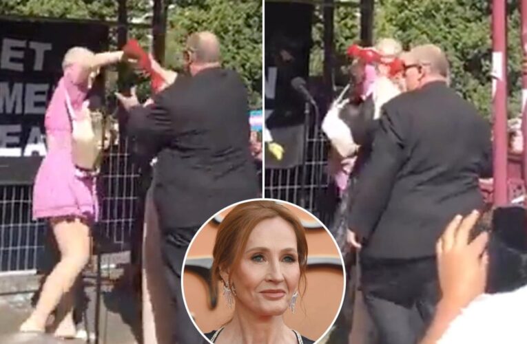 JK Rowling slams ‘mob’ after trans critic Kellie-Jay Keen Minshull is doused with tomato juice