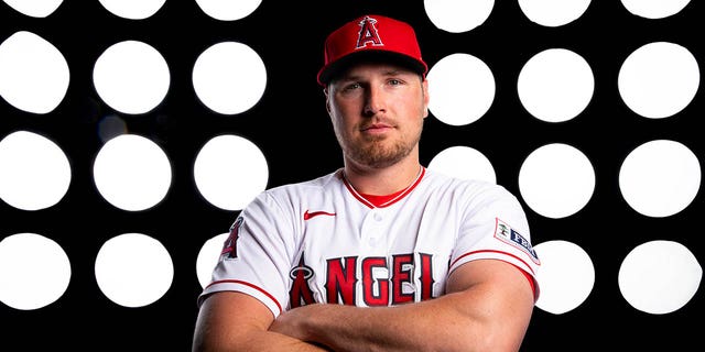 Hunter Renfroe of the Los Angeles Angels poses for a photo during Los Angeles Angels photo day at Tempe Diablo Stadium Feb. 21, 2023 in Tempe, Ariz. 