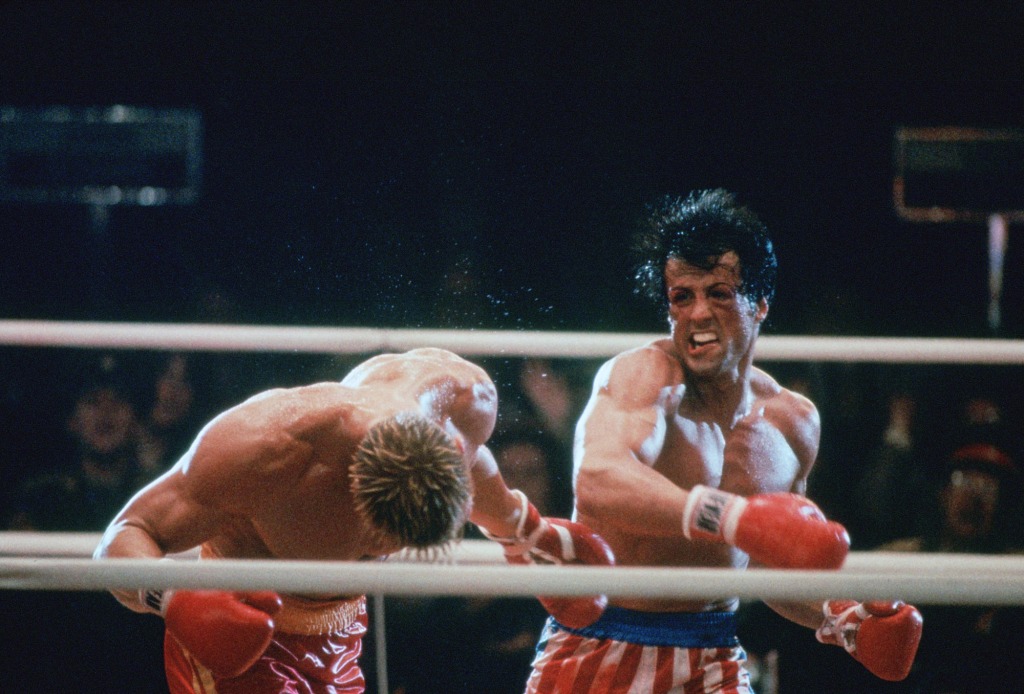 Dolph Lundgren and Sylvester Stallone in "Rocky IV"