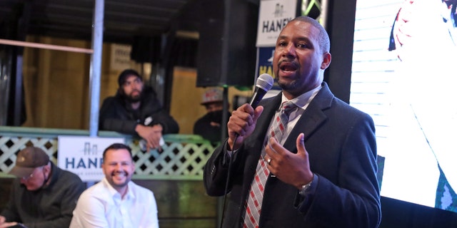 Shamann Walton, a member of the Board of Supervisors, speaks at a meeting in San Francisco on Feb. 15, 2022.