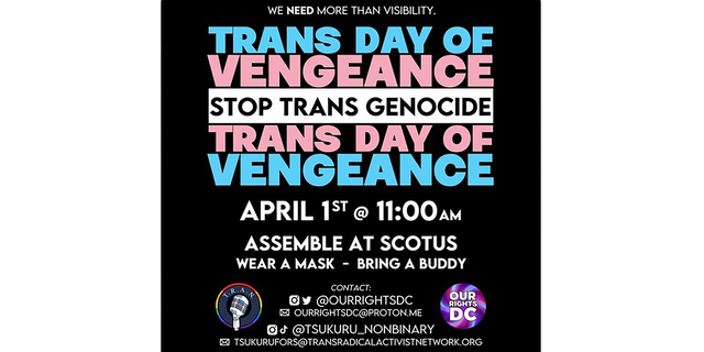 Poster advertising the "Trans Day of Vengeance" that was taken down by Twitter. The Trans Radical Activist Network denied it was encouraging violence.