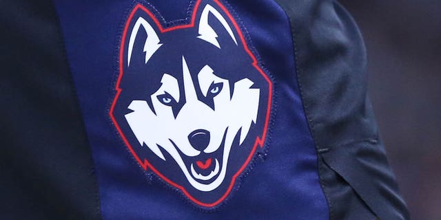 The UConn Huskies logo on a pair of game shorts during a game against the Providence Friars Jan. 4, 2023, at Amica Mutual Pavilion in Providence, R.I.