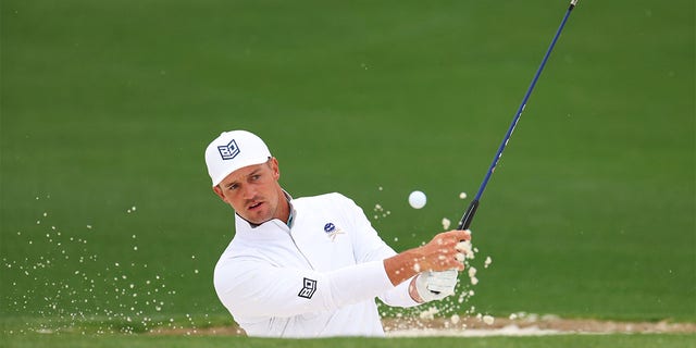 Bryson DeChambeau of the United States plays a shot on the second hole during a practice round prior to the 2023 Masters Tournament at Augusta National Golf Club on April 03, 2023 in Augusta, Georgia. 