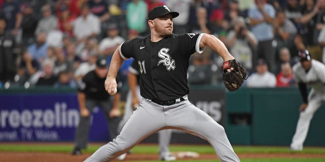 Liam Hendriks of the Chicago White Sox throws a pitch during the ninth inning against the Cleveland Guardians at Progressive Field Aug. 20, 2022, in Cleveland.