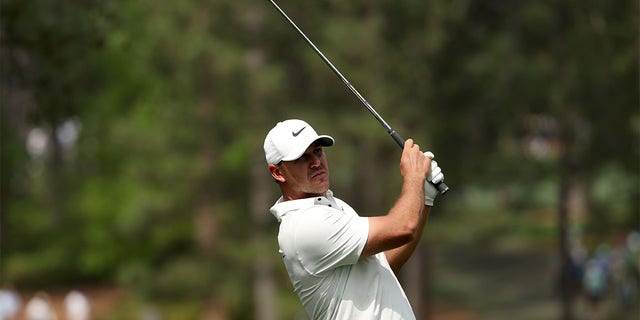 Brooks Koepka of the United States plays a shot on the 17th hole during the second round of the 2023 Masters Tournament at Augusta National Golf Club on April 7, 2023, in Augusta, Georgia. 