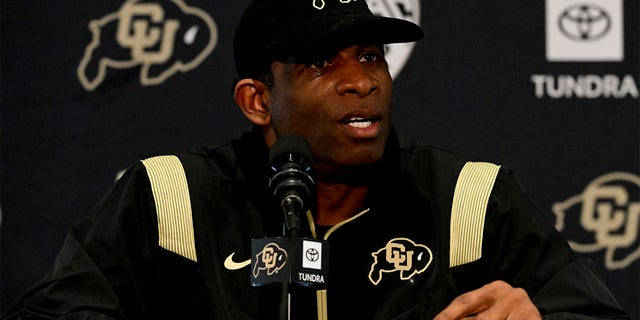 Colorado Buffaloes head football coach Deion Sanders speaks to members of the media about National Signing Day during a press conference at the Dal Ward Athletic Center in Boulder on Wednesday, Feb. 1, 2023. Sanders spoke about signing new players to the football team for the upcoming season.