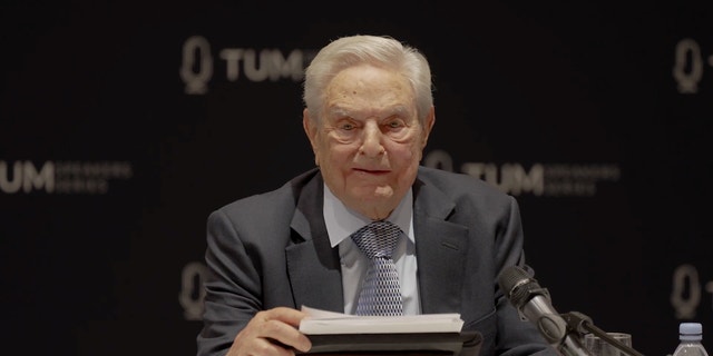 George Soros delivers a speech during the 2023 Munich Security Conference on Thursday.